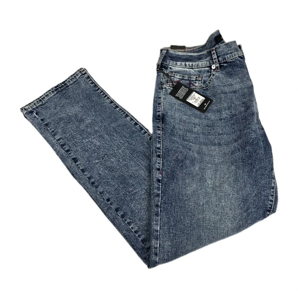 True Religion Jeans Mens 36 Ricky Big T Relaxed Straight Medium Aventurine Blue